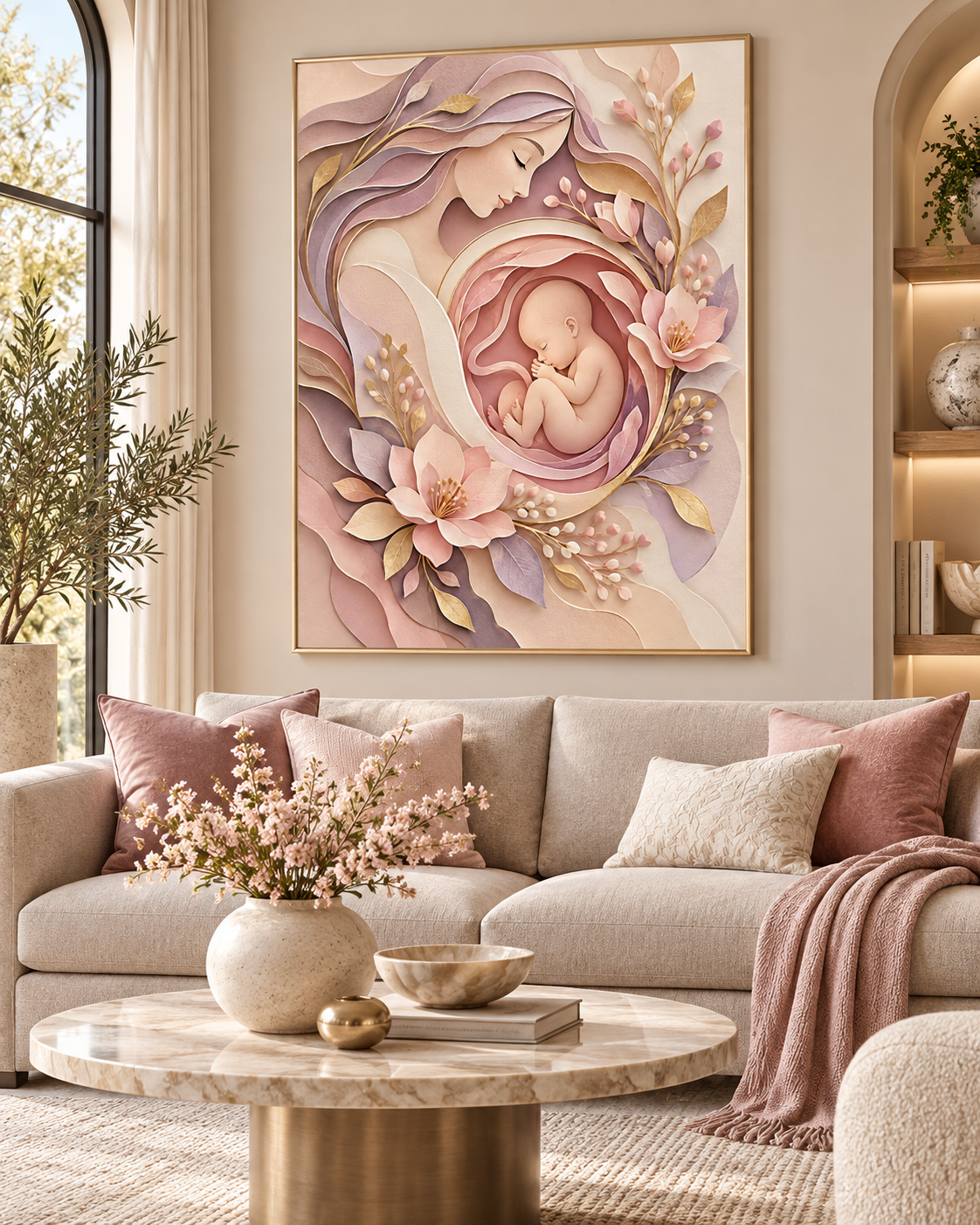 Quadro Mãe e Bebê em Arte Floral