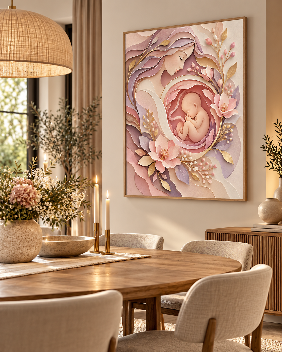 Quadro Mãe e Bebê em Arte Floral