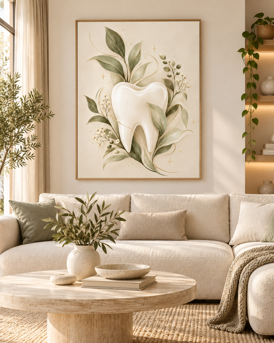 Quadro Dente com Folhagens Naturais