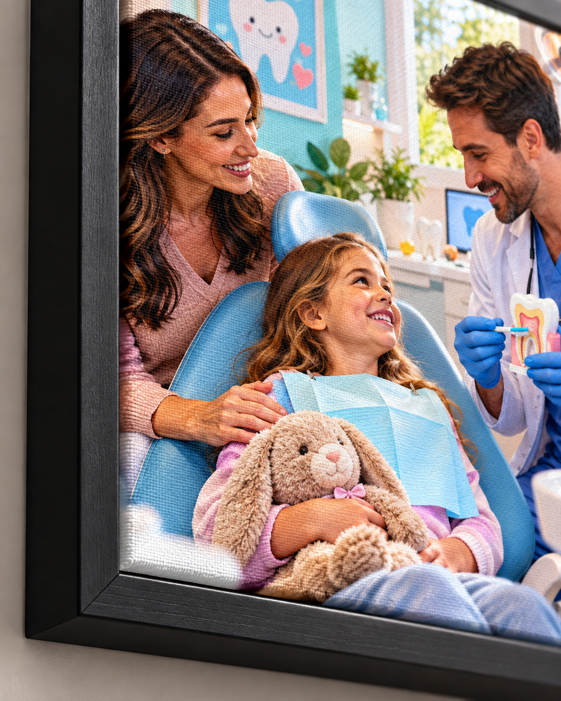 Quadro Odontologia Infantil com Dentista e Criança