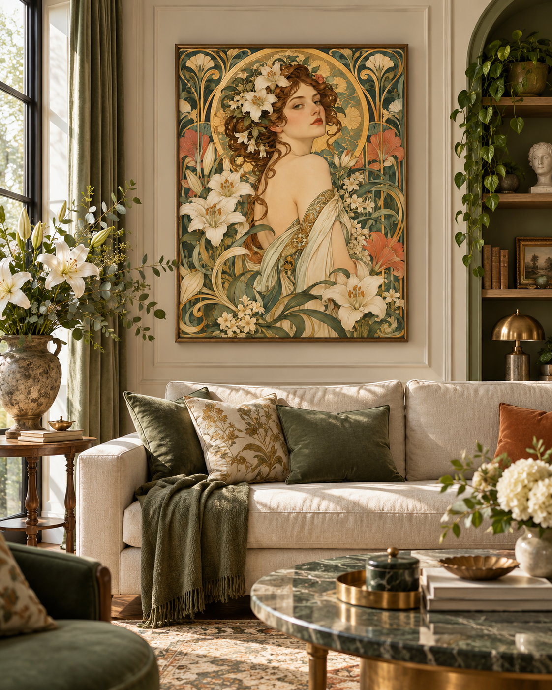 Quadro Mulher Floral Art Nouveau