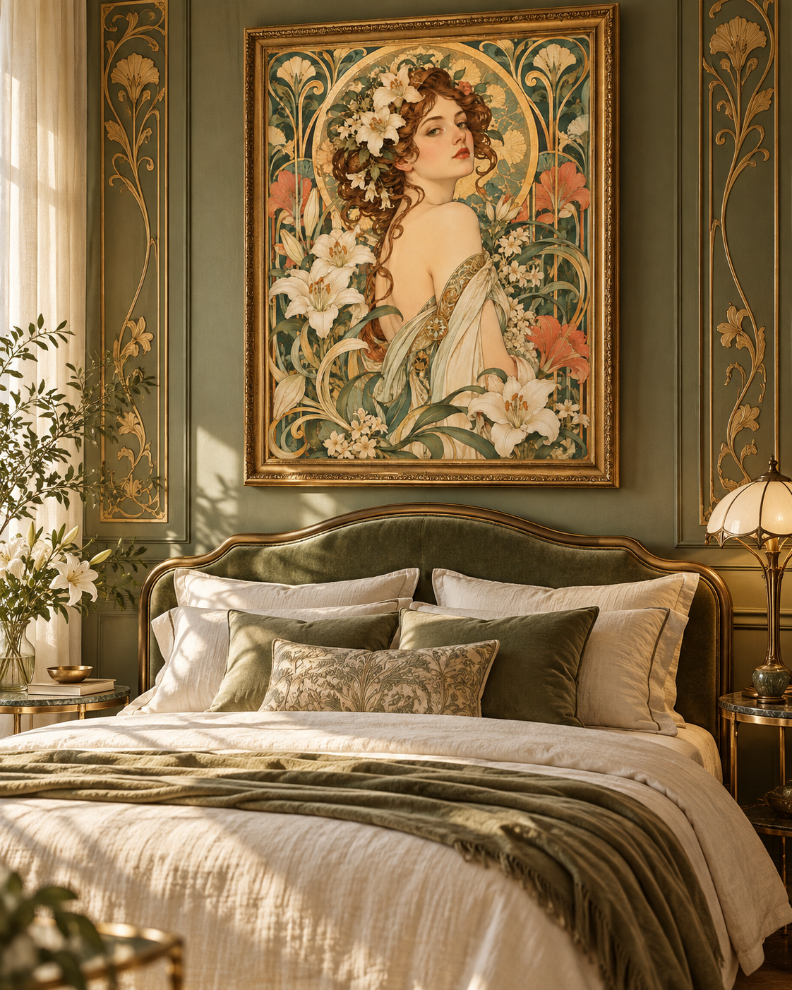 Quadro Mulher Floral Art Nouveau