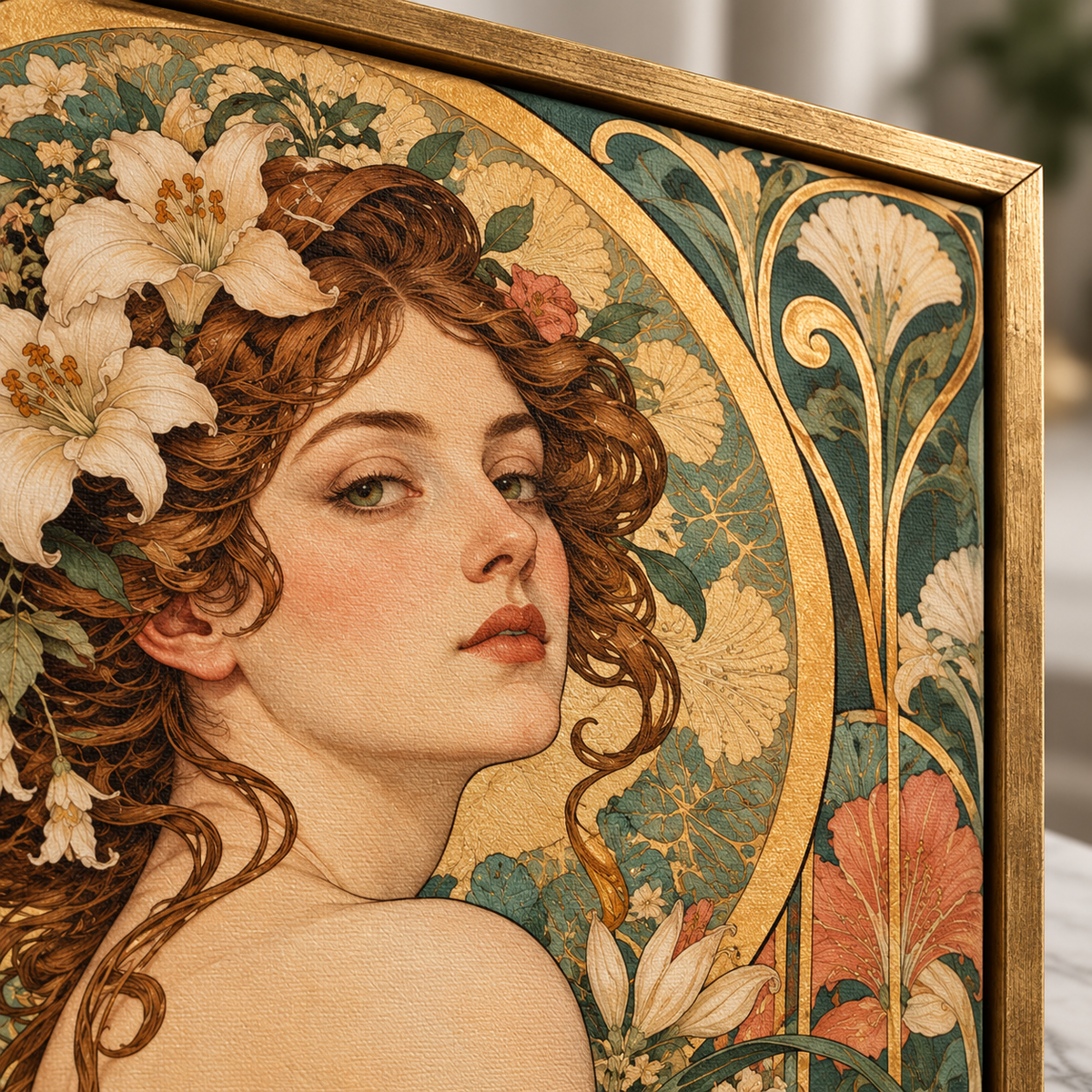 Quadro Mulher Floral Art Nouveau