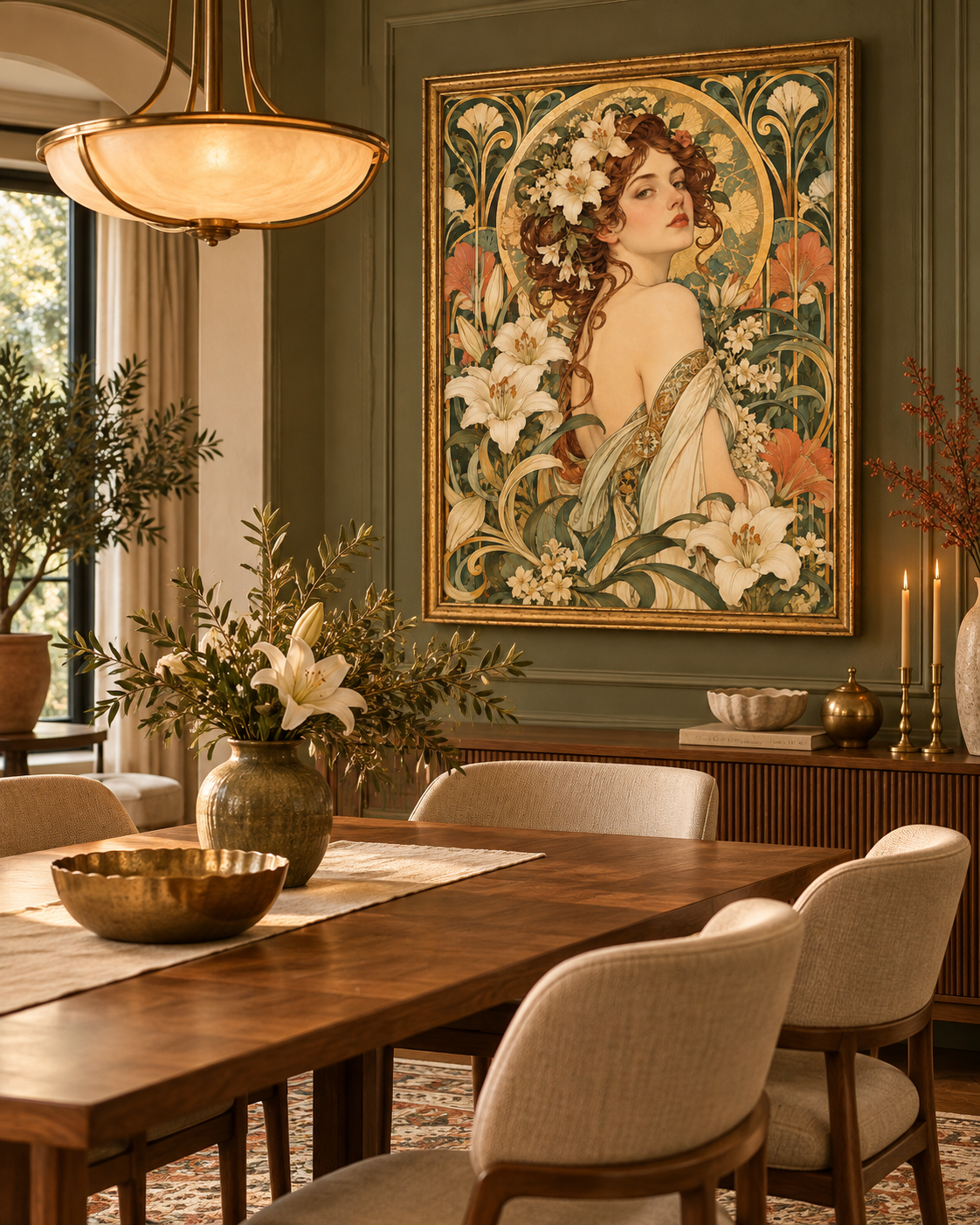 Quadro Mulher Floral Art Nouveau