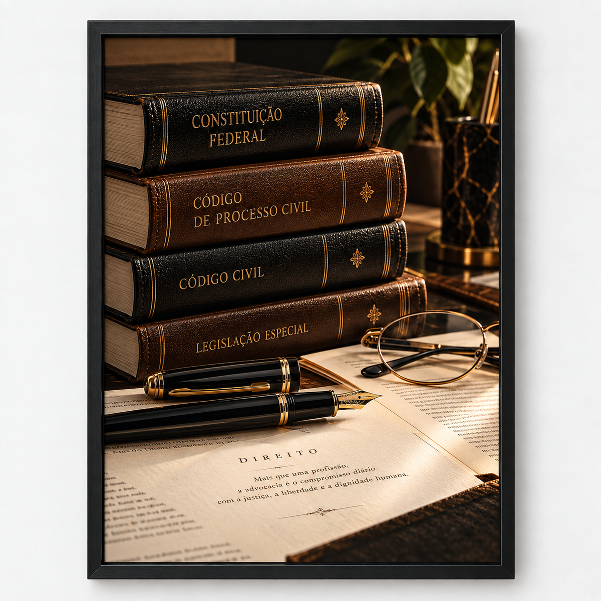 Quadro Livros Jurídicos e Elegância Clássica