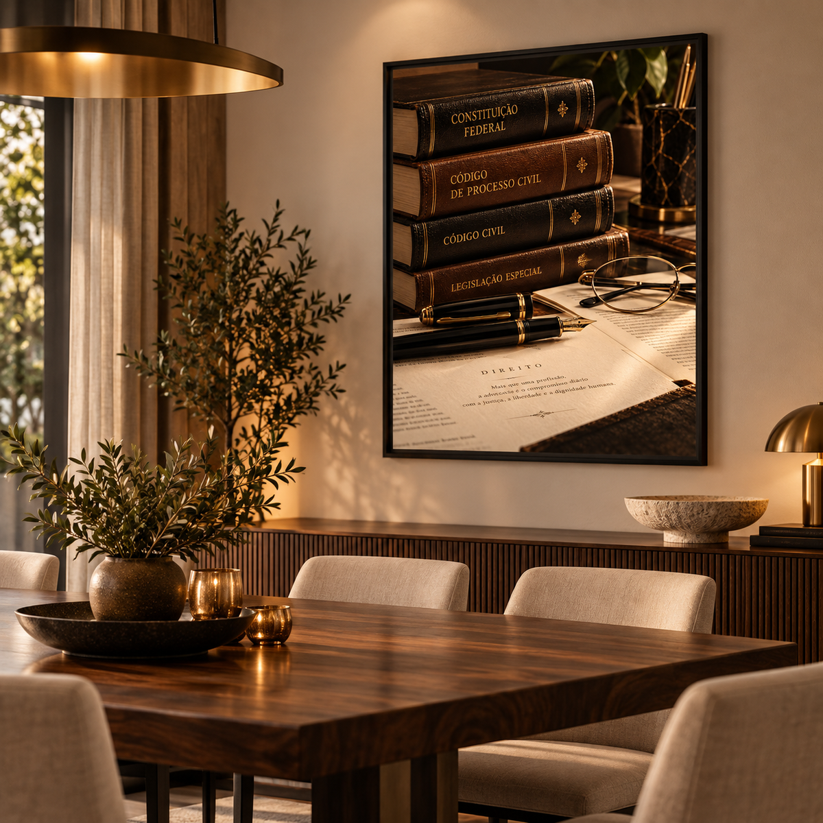 Quadro Livros Jurídicos e Elegância Clássica