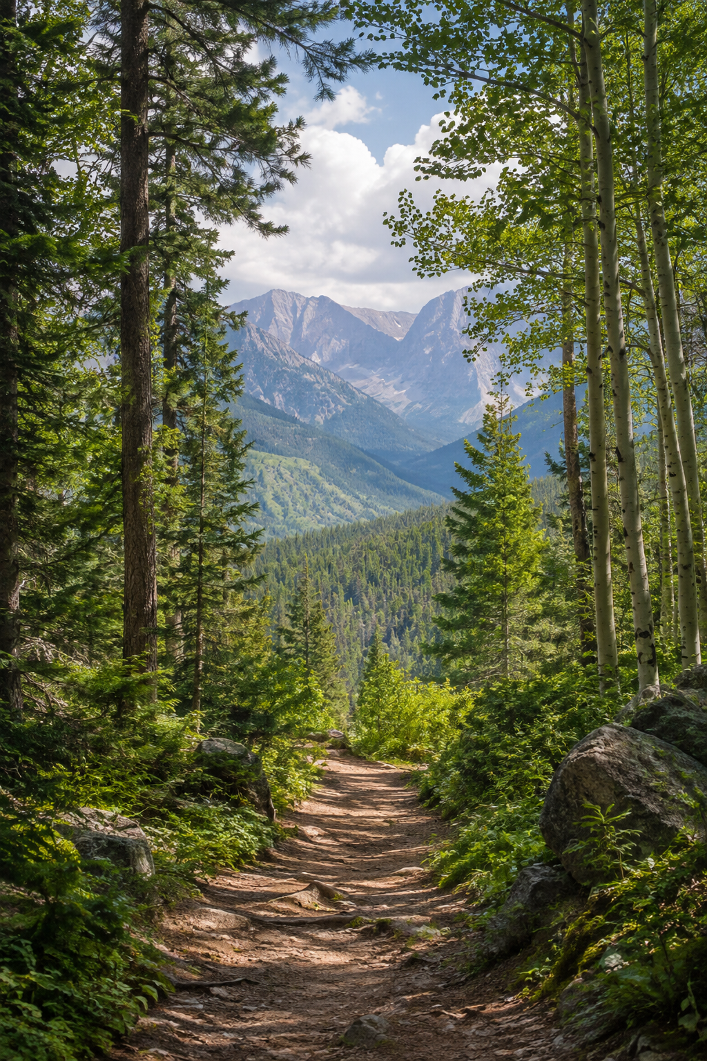 Quadro Trilha na Floresta e Montanhas