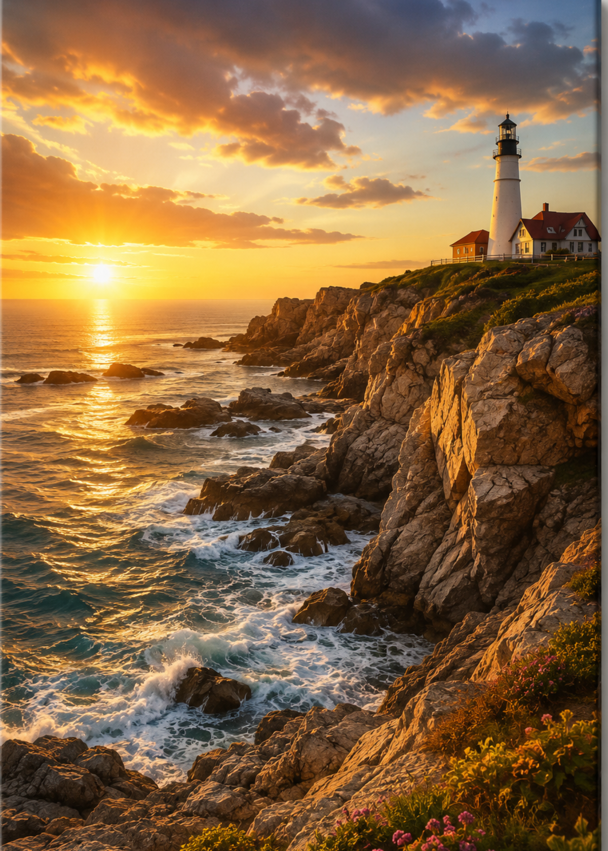 Quadro Farol ao Pôr do Sol
