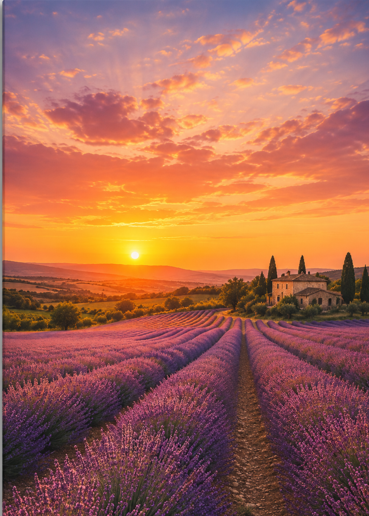 Quadro Campo de Lavandas ao Pôr do Sol