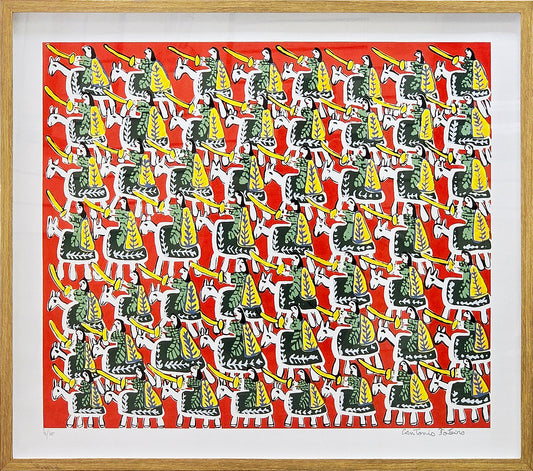 Quadro pronto com gravura assinada - Antonio Poteiro Cavalhada   73x83 46/100