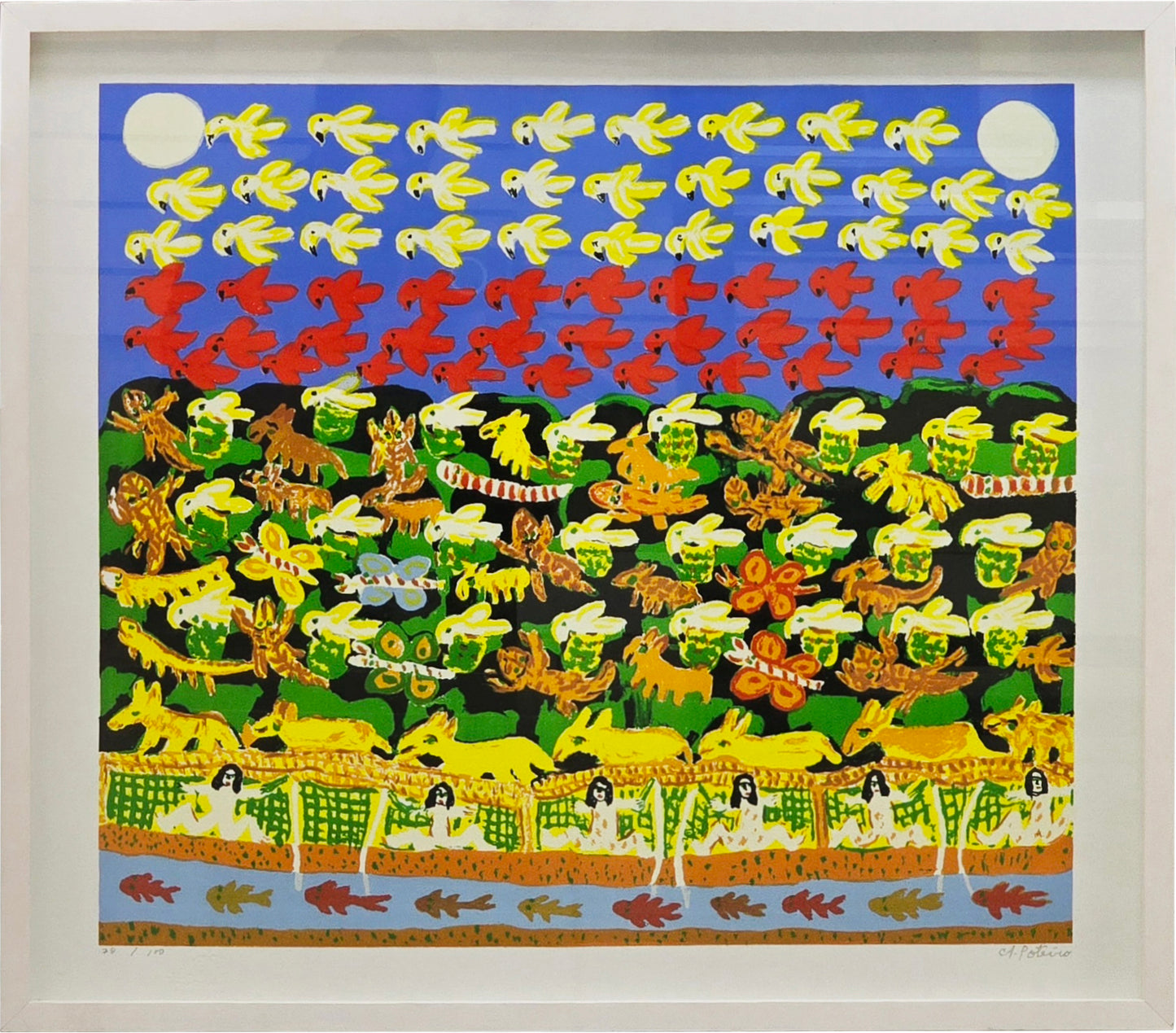 Quadro pronto com gravura assinada Antônio Poteiro Amazônia  73x83 78/100