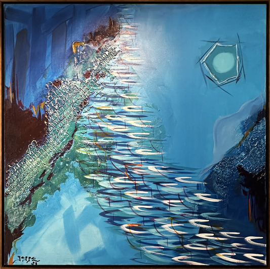 Quadro Pronto (ORIGINAL) - Tela abstrato losango azul (Jefferson Braga) 82x82