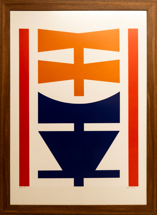 Quadro Rubem Valentim com Gravura Assinada - Tela azul e laranja 79X108 70/100PM