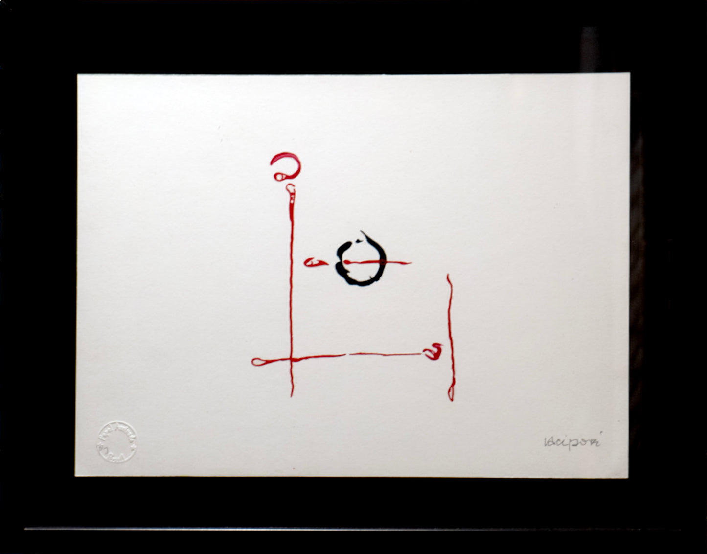 Quadro Pronto com Gravura Assinada - Linhas Vermelhas (Caciporé) 34,5X43,5