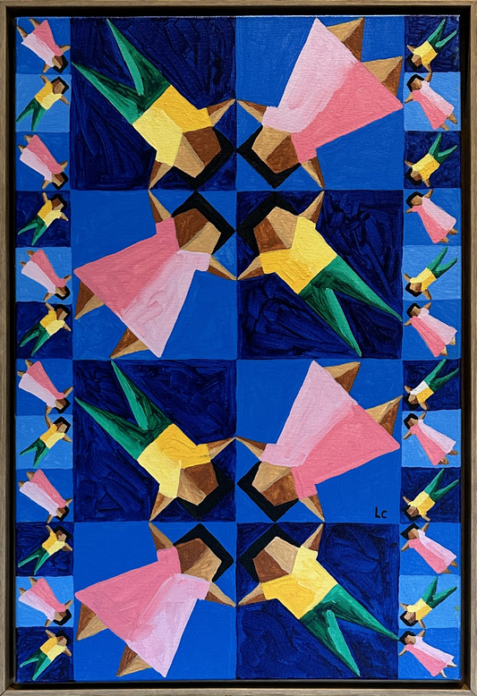 Quadro Pronto com Gravura Assinada - Tela fundo azul com crianças (Luiz Costa) 66X45,5 1/10