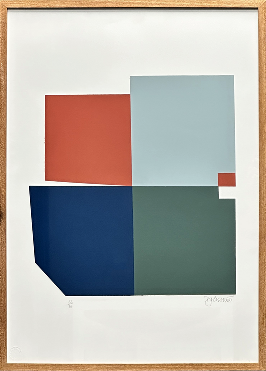 Quadro pronto com Gravura Assinada - Tela quadrado cinza, vermelho, azul (Dolino) 70x50 22/46
