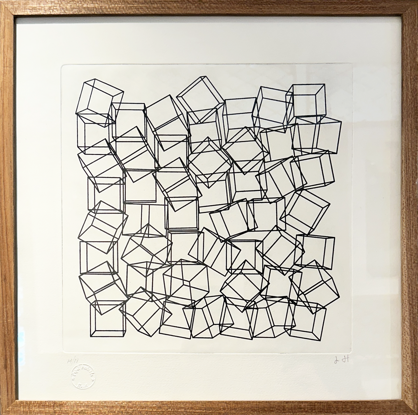 Quadro Pronto com Gravura Assinada - Geométricos pretos (Luiz Hermano) 42x42 14/18