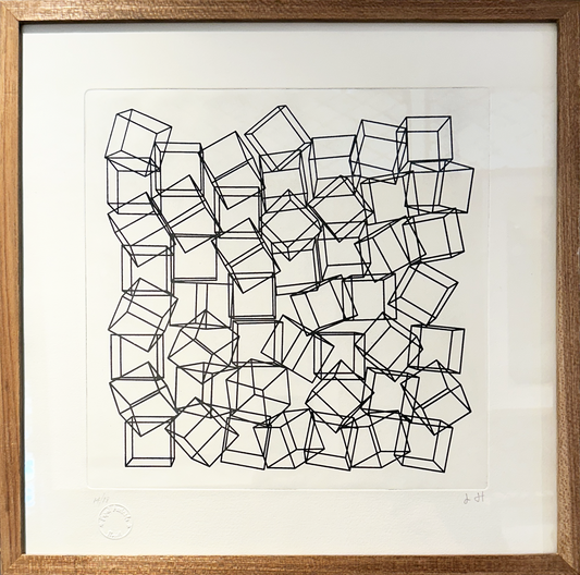 Quadro Pronto com Gravura Assinada - Geométricos pretos (Luiz Hermano) 42x42 14/18
