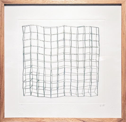 Quadro Pronto com Gravura Assinada - Geométricos verdes (Luiz Hermano) 42x42 PA