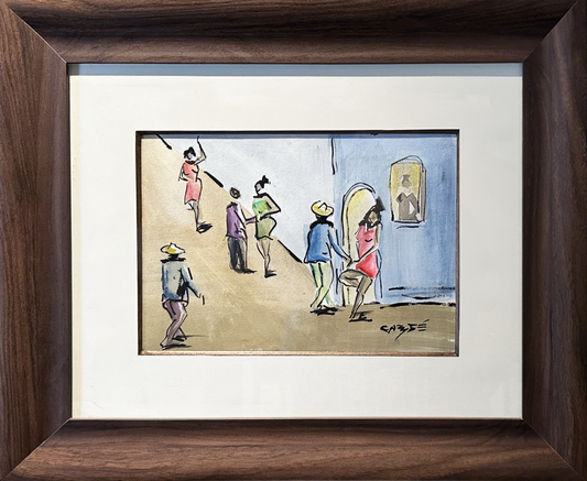 Quadro Pronto (ORIGINAL) Tela homens de chapéu e mulheres de vestido (Carybé) 43X51,5