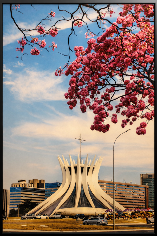 Quadro Personalizado - Impressão em Fine Art - Ypê rosa e catedral 70X50