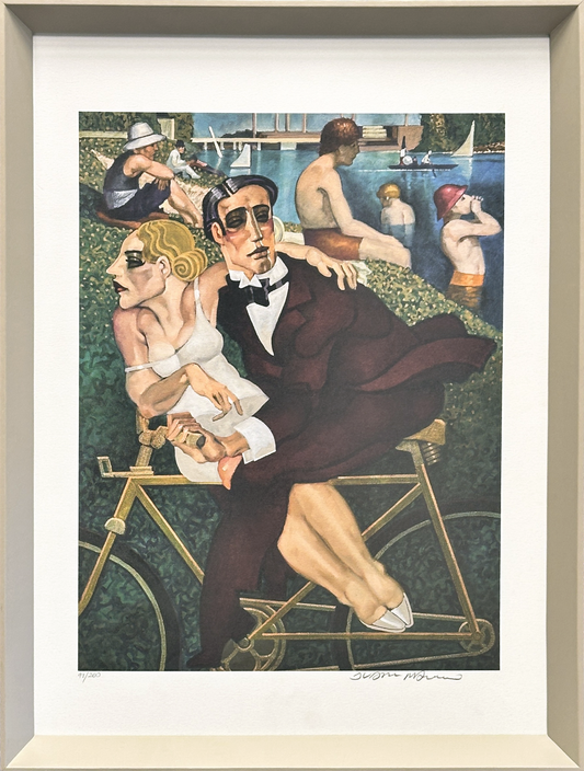 Quadro Pronto com Gravura Assinada - Tela Mulher de Branco e Homem de Vinho na Bicicleta (Juarez Machado)  55X74 98/200