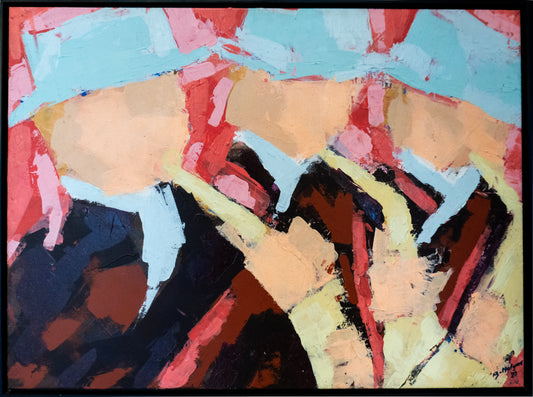 Quadro pronto (ORIGINAL) - Tela Abstrata amarelo, vermelho, ciano e laranja (Janaina Melgares) 82X62