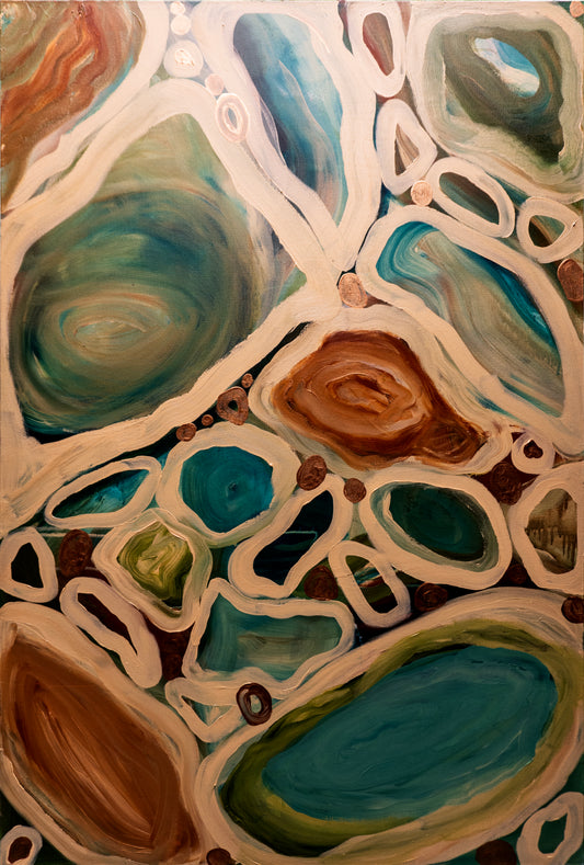 Quadro pronto (ORIGINAL) - Tela abstrata azul, laranja e branco (Maira) 80x120