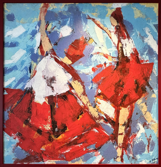 Quadro pronto (ORIGINAL) - Bailarinas de vermelho (Janaina Melgares) 92x96