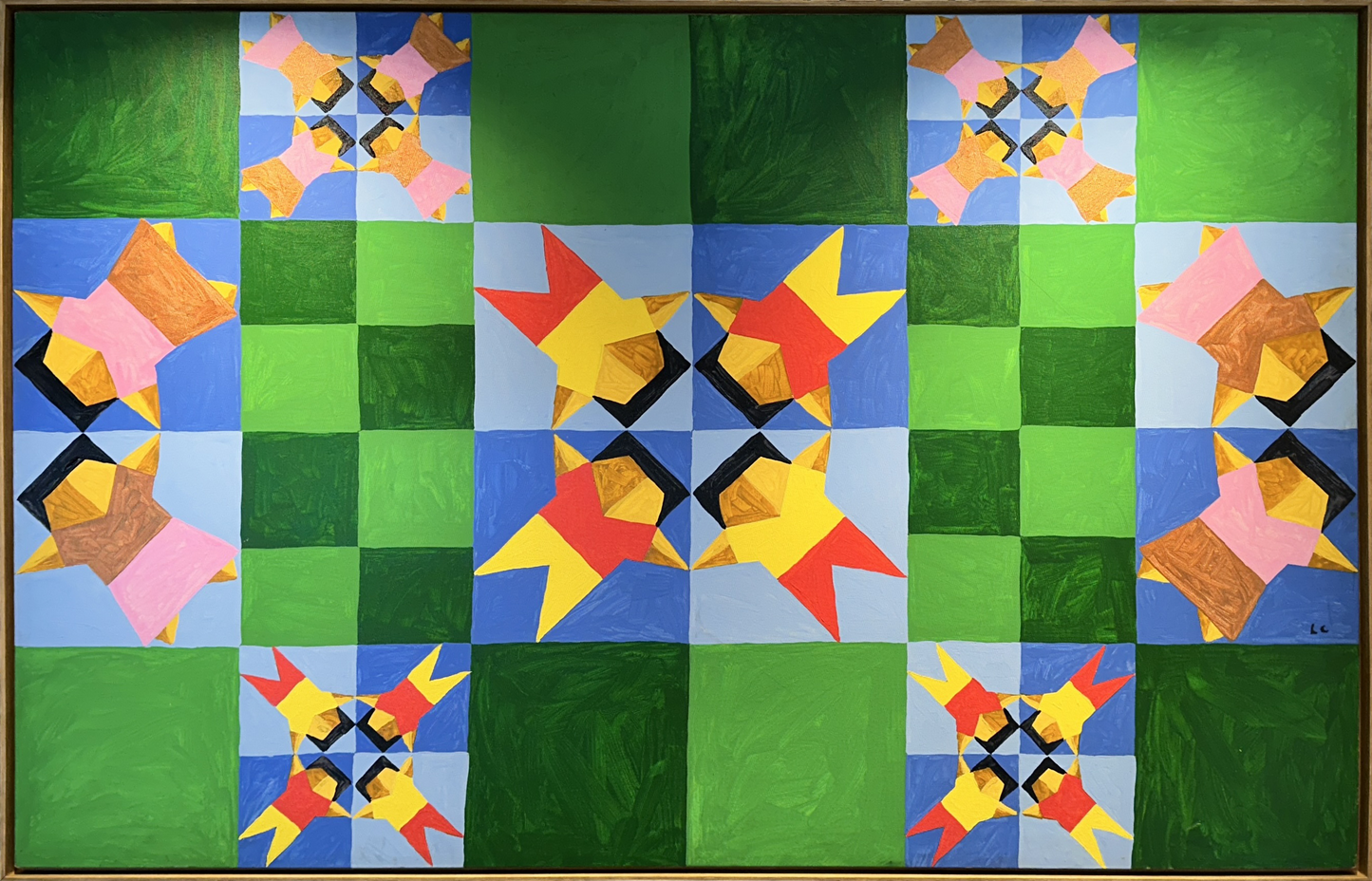 Quadro Original Tela Crianças e Quadrados Verdes Luis Costa 90x140