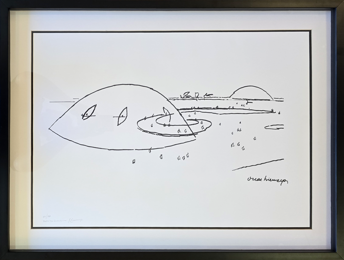 Quadro Pronto com Gravura Assinada - Tela Museu da República - (Oscar Niemeyer)  01/100 63,5x84