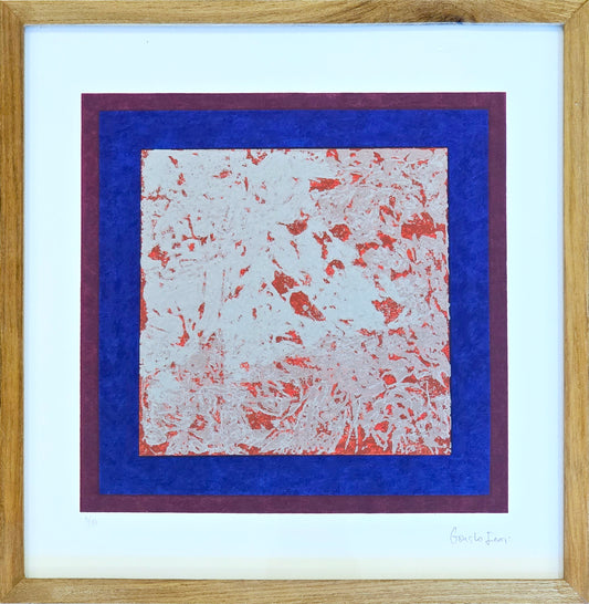 Quadro pronto com Gravura Assinada - Tela cinza e vermelho (Gonçalo Ivo) 36,5x35  3/50