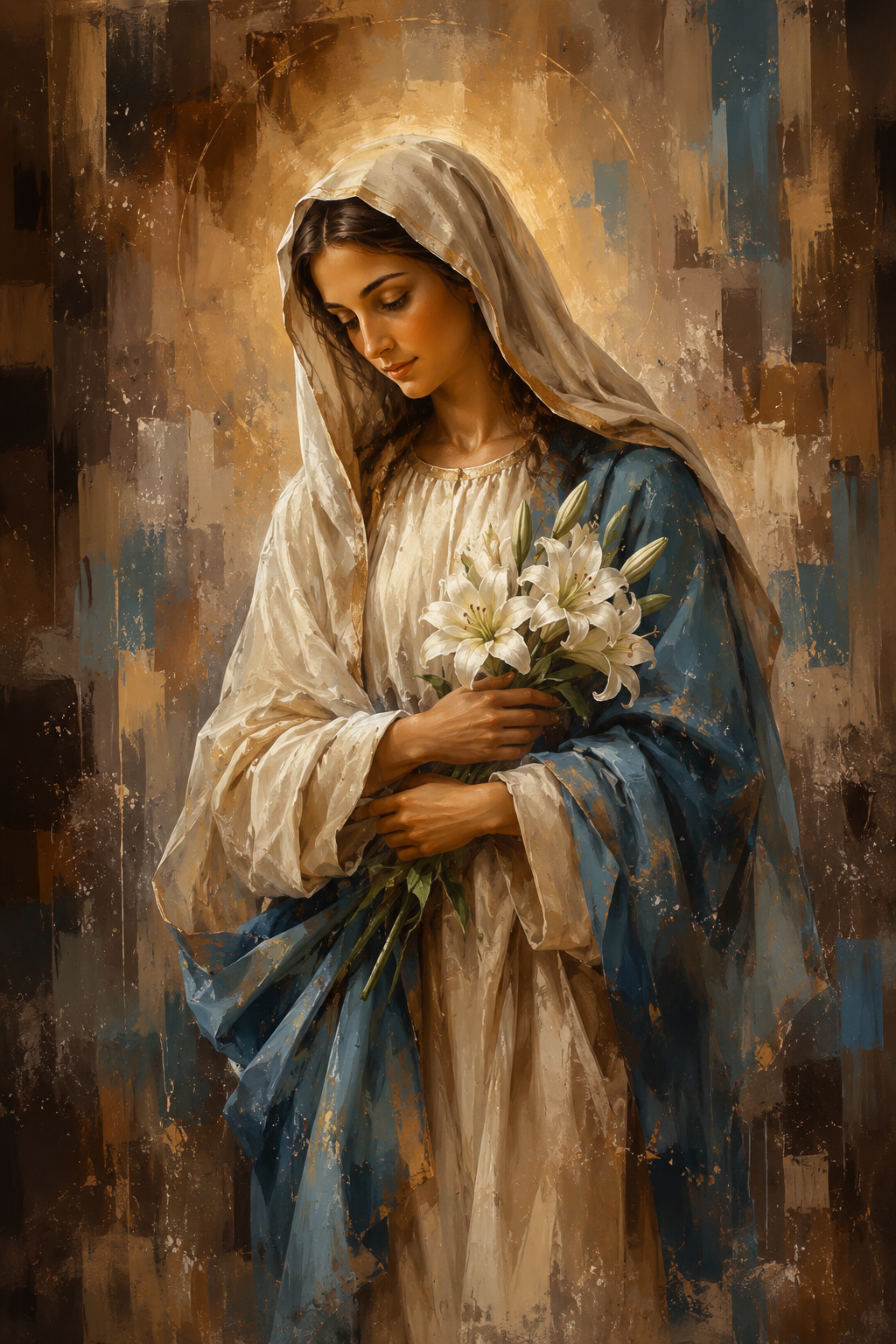 Quadro Virgem Maria com Lírios