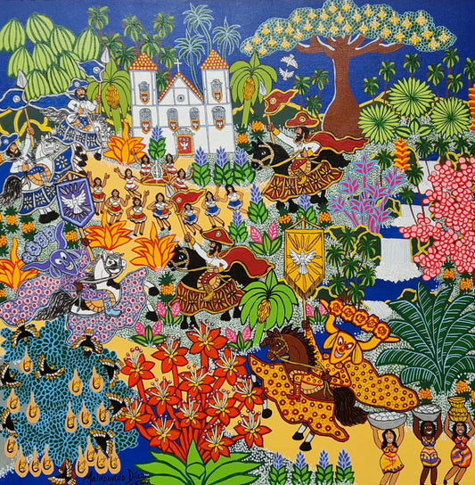 Quadro pronto ORIGINAL | Pirenópolis celebrando as Cavalhadas – Festa do Divino Espírito Santo  | (Ramón Maldonado Díaz) - Acrílico sobre tela 75 x 75 cm
