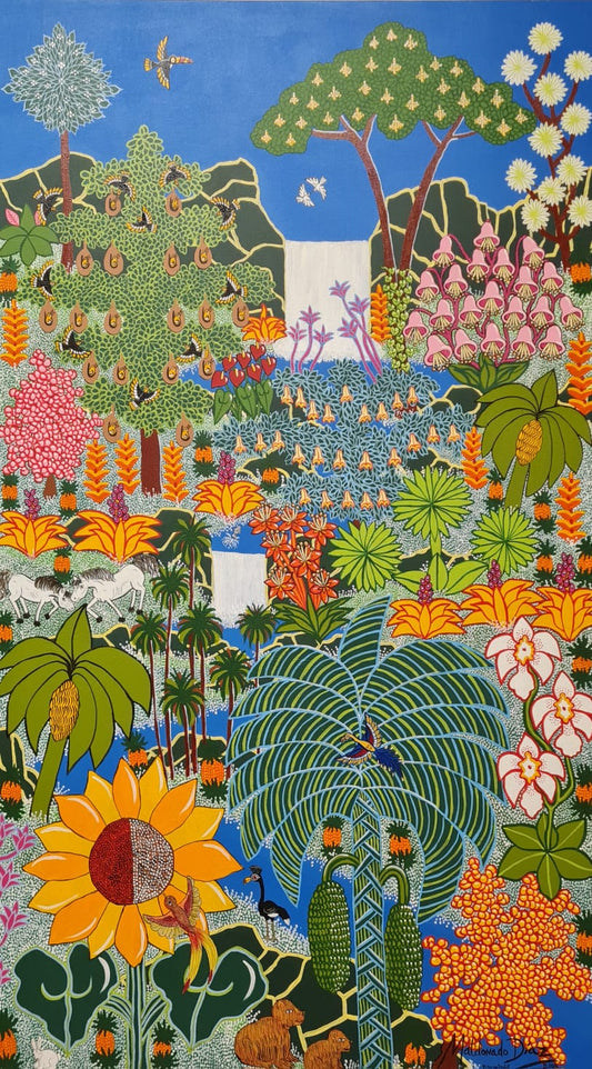 Quadro ORIGINAL | Salto de Corumbá — Natureza em Equilíbrio | Ramón Maldonado Díaz | Acrílico sobre Tela 140 x 80 cm