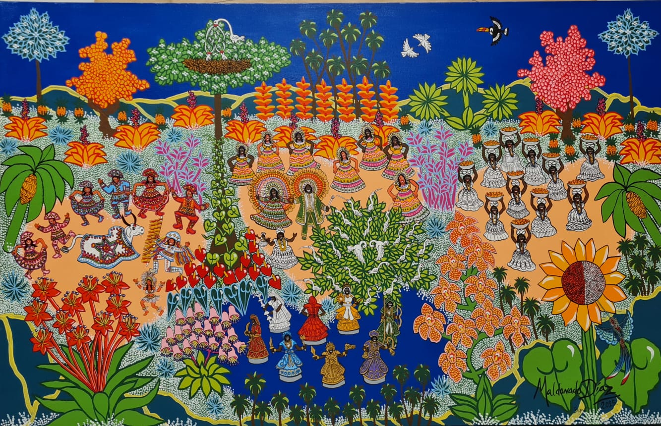 Quadro ORIGINAL | Tradições do Sincretismo Religioso no Nordeste Brasileiro | (Ramón Maldonado Díaz) | Acrílico sobre Tela 90 x 140 cm