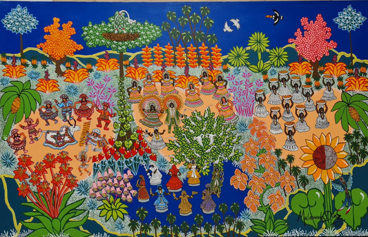 Quadro ORIGINAL | Tradições do Sincretismo Religioso no Nordeste Brasileiro | (Ramón Maldonado Díaz) | Acrílico sobre Tela 90 x 140 cm